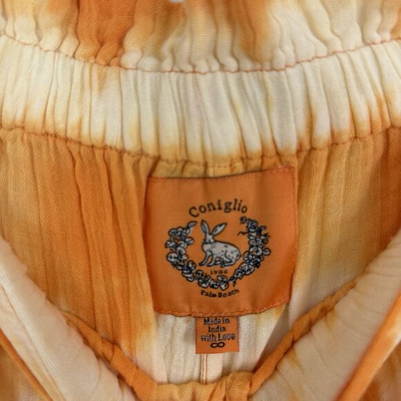 Coniglio Palm Beach Pants Orange Hand Tie Dye One Size Tapered Legs Drawstring - Picture 9 of 9